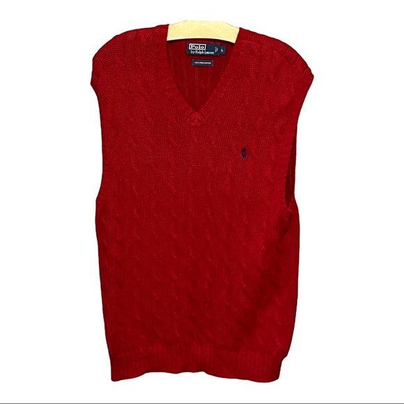 Polo Ralph Lauren Other - Polo Ralph Lauren Cardinal Red Pima Cotton Cable Knit V-Neck Preppy Sweater Vest